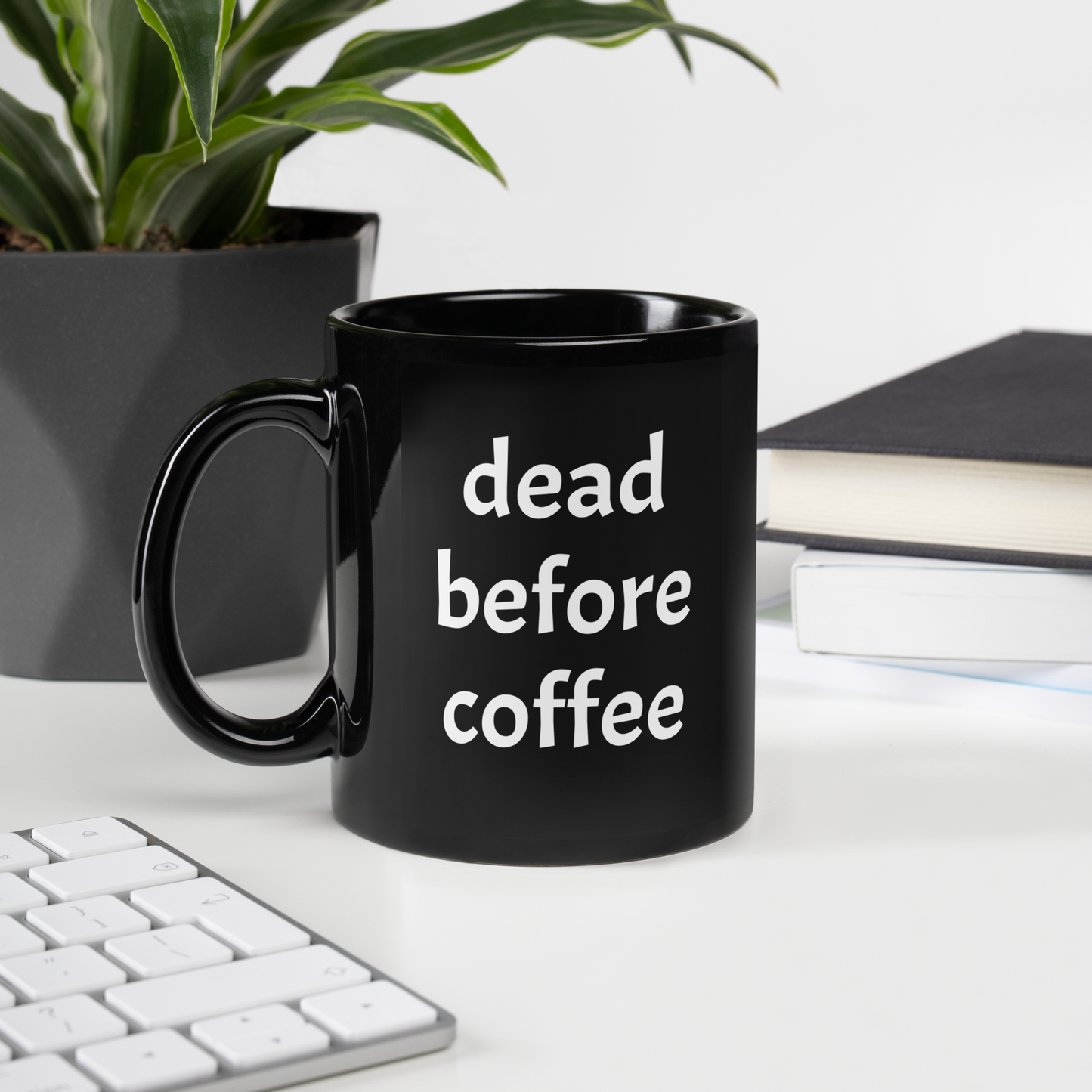 Skull "Dead Before Coffee" Black Glossy Mug