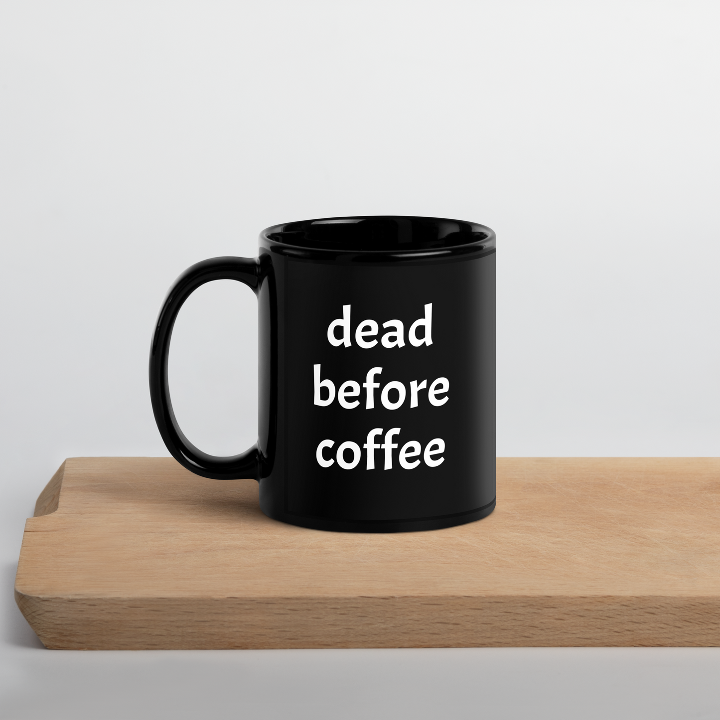 Skull "Dead Before Coffee" Black Glossy Mug